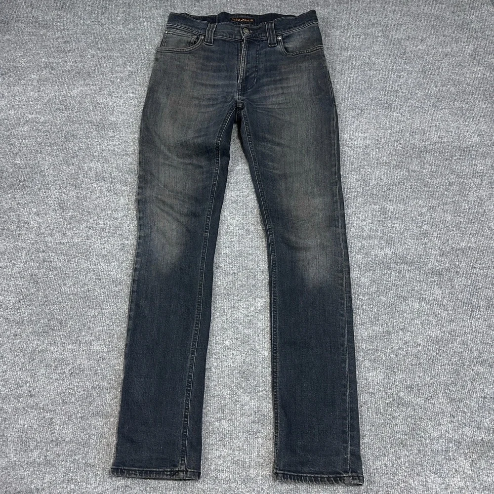 Nudie Jeans Mens 28x32 Black Gray‎ Thin Finn Slim Fit Stretch Denim
